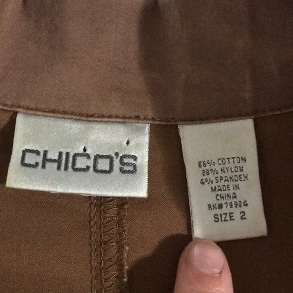 {Chico’s} Chocolate Brown Cotton Utility Jacket - Picture 9 of 9